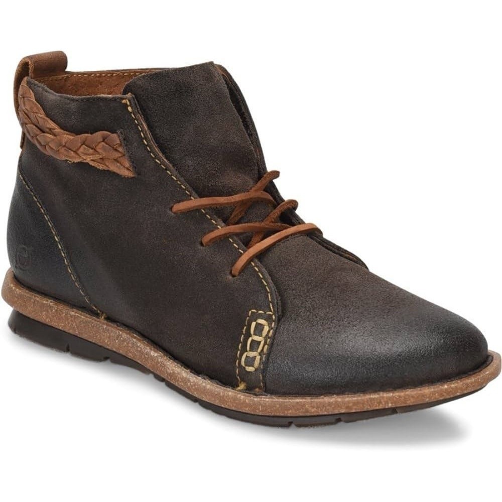 Born 7.5 Ankle Bootie Temple Final Suede Rugged Leather Lace Up Boots Women's